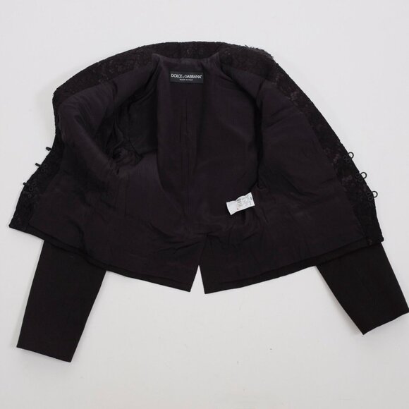 Dolce&Gabbana cropped jacket 40 US 4 black lace trim jewel buttons - Picture 3 of 10